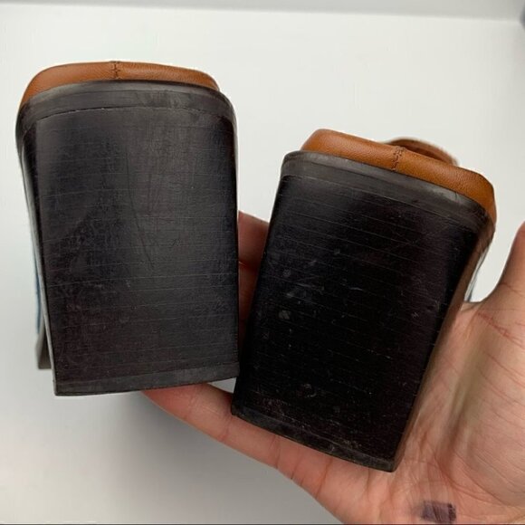 Worthington Napa heels size 8 cognac leather denim square toe mules western 90s - Picture 8 of 11